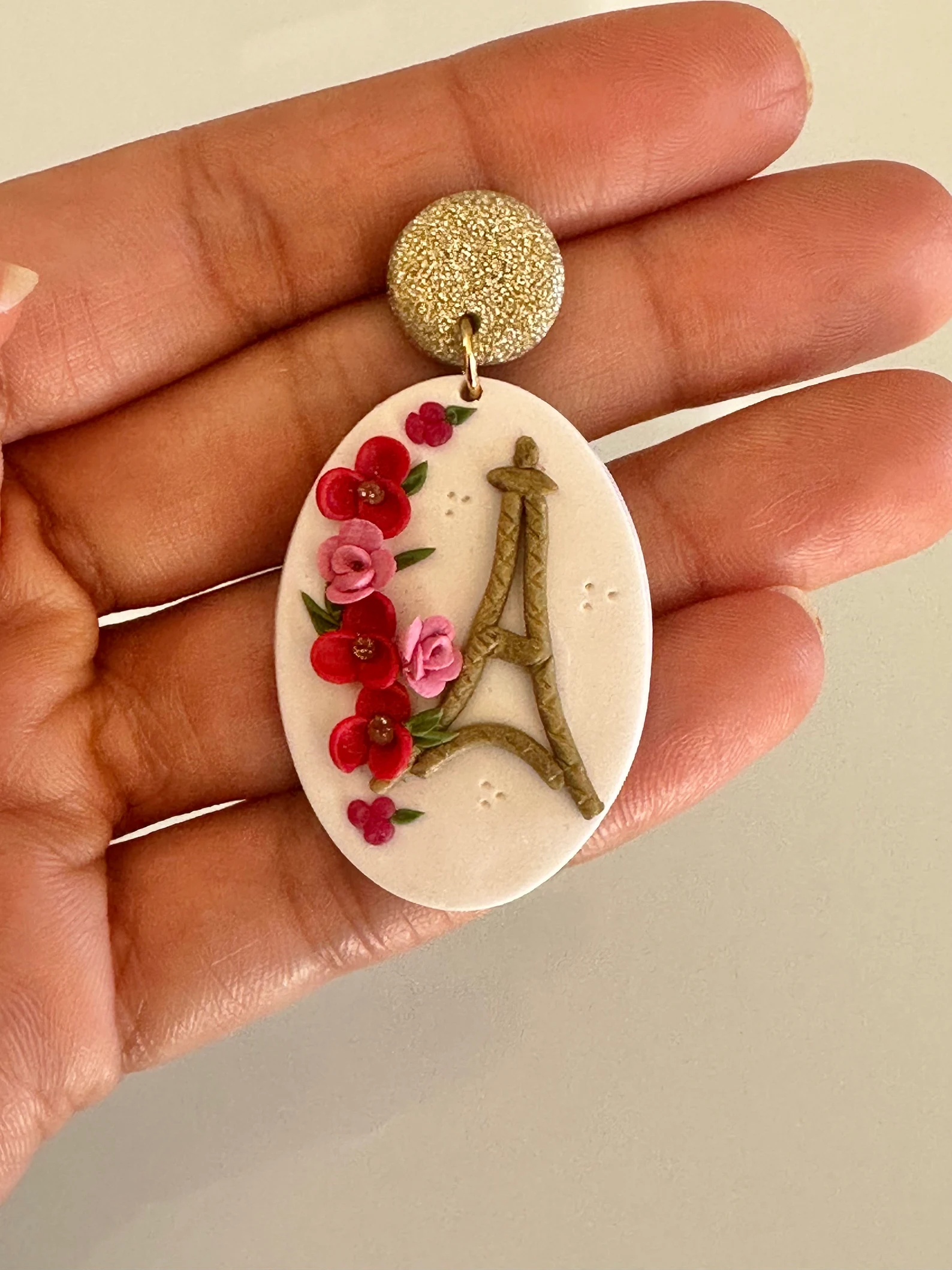Floral Eiffel Tower Clay Earrings