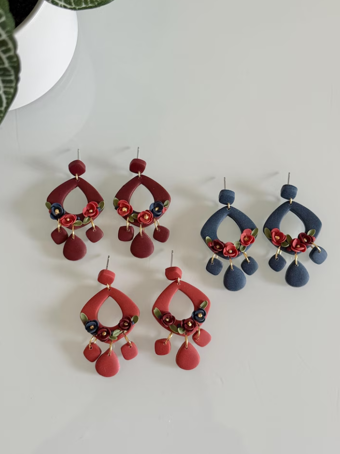 Red and Blue Floral Earrings